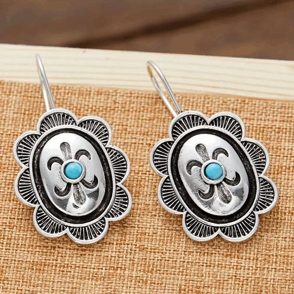 Western Boho Turquoise Lotus Earrings - Picture 5 of 5